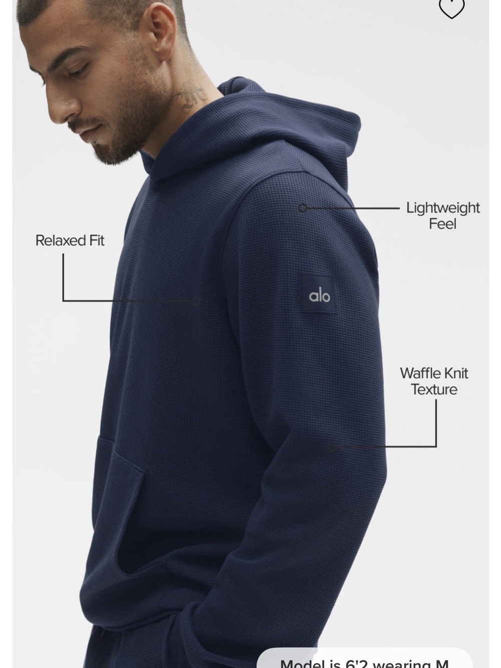 ALO Yoga Men’s Navy Waffle-Knit Hoodie